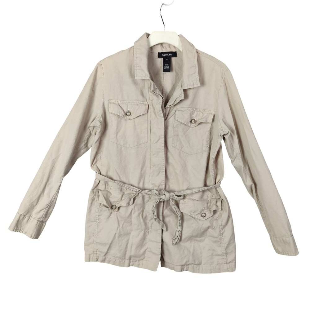Karen Kane Womens Safari Coastal Utility Earthy Jacket XS Beige Belted Field